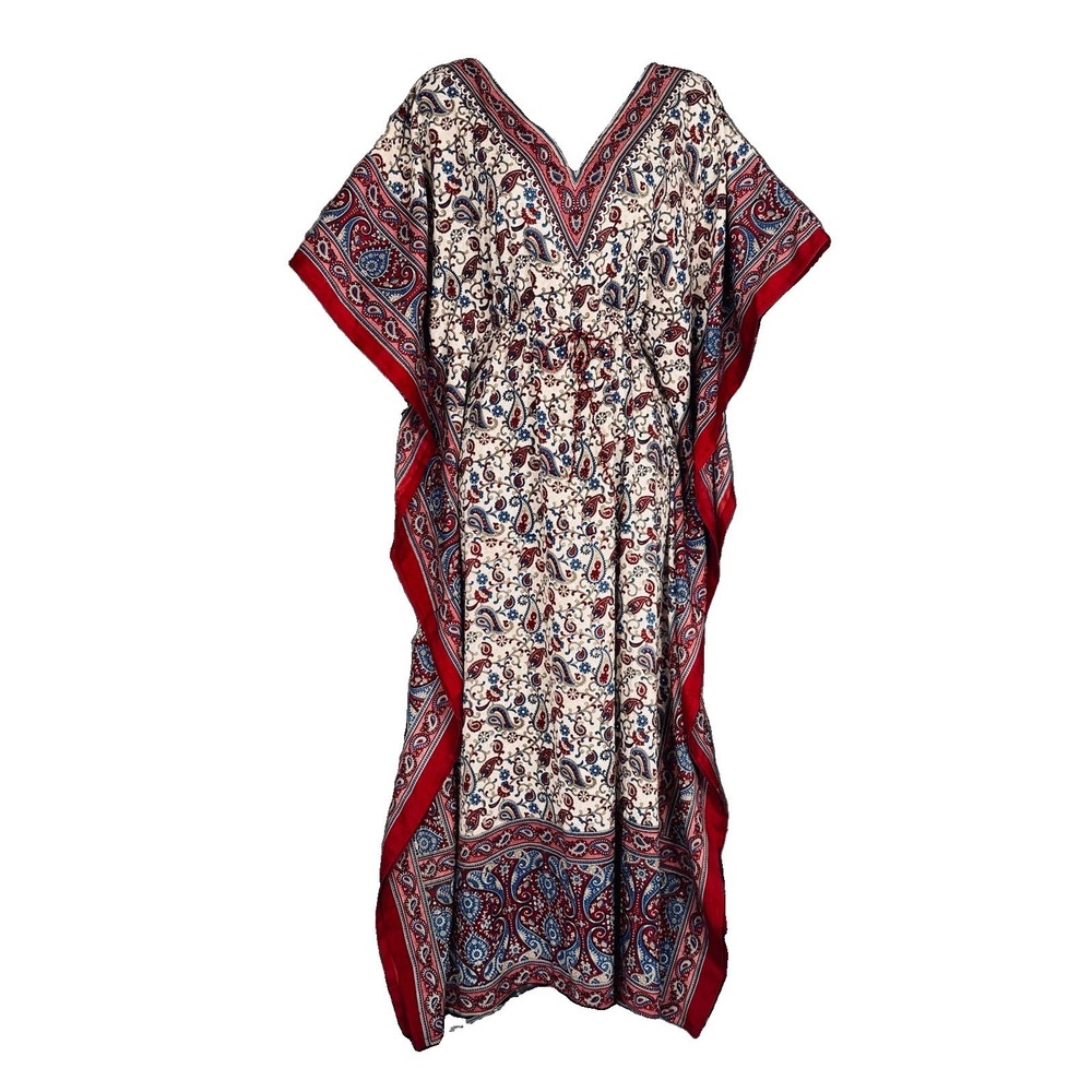 NWT Cute Options House Dress Muumuu Kaftan Red Cream Floral Indian Block Paisley